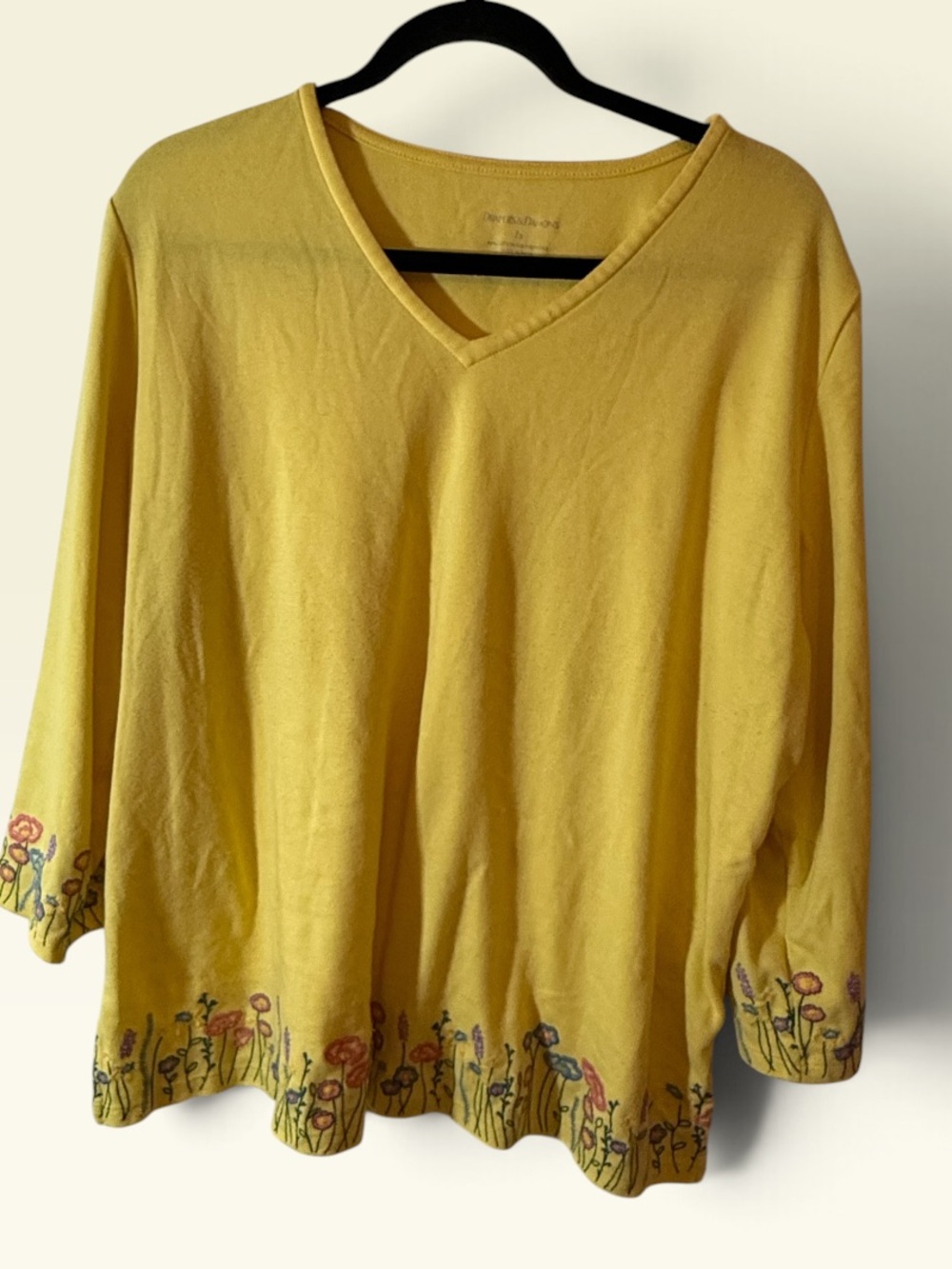 Yellow V-Neck Floral Hem Women's Top